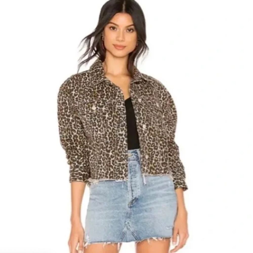 Free People Cropped Cheetah Print Denim Jacket Size M - Picture 6 of 15
